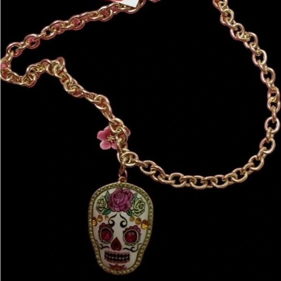 BETSEY JOHNSON SET Sugar Skull Day of the Dead Earrings Necklace Ring NEW NWT - Picture 10 of 16